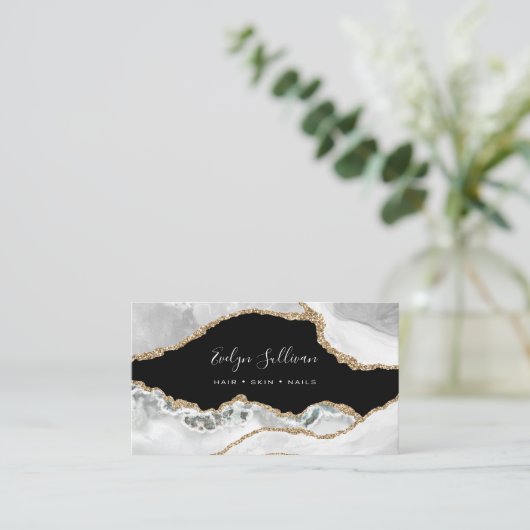 elegant wit goudgas op zwart visitekaartje (Staand voorkant)