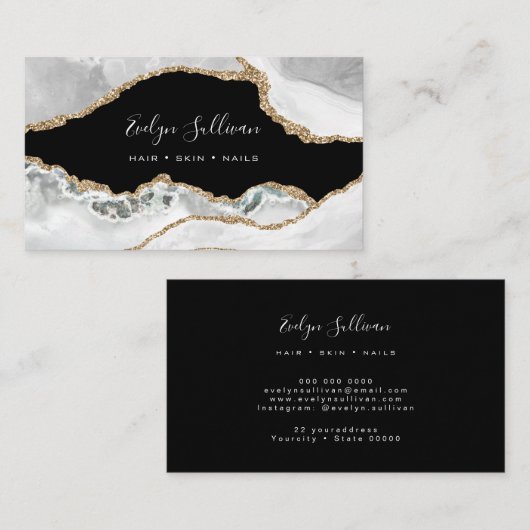 elegant wit goudgas op zwart visitekaartje (Voorkant / Achterkant)