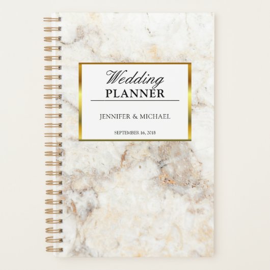 Elegant wit goudmarmer Weddenschap Planner (Voorkant)