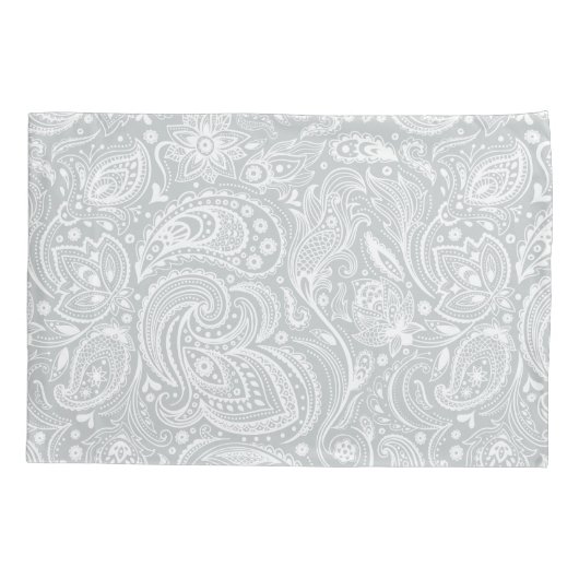 Elegant wit & grijs bloemig paisley patroon kussensloop (Achterkant)