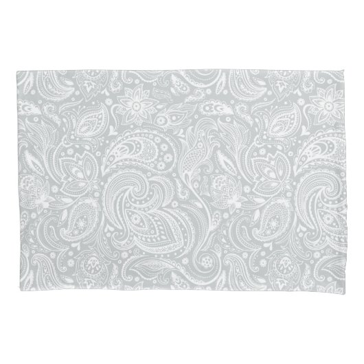 Elegant wit & grijs bloemig paisley patroon kussensloop (Voorkant)