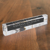 Elegant Wit Grijs Goud Marmer Notaris Zwart Naambordje (Zijkant)