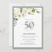 Elegant Wit Grijs Groen Bloemen 50ste Verjaardag Kaart (Voorkant)
