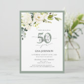 Elegant Wit Grijs Groen Bloemen 50ste Verjaardag Kaart (Staand voorkant)