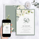Elegant Wit Grijs Groen Bloemen 50ste Verjaardag Kaart<br><div class="desc">Hallo Zeg maar tegen je 50ste in stijl met deze prachtige Elegante Witte Grijs Groen Bloemen Script 50ste Verjaardag Uitnodiging! Met een prachtig boeket van zachte witte grijze groene bloemen en botanisch groen zet deze luxe kaart de perfecte toon voor uw speciale viering. De elegante met de hand geletterde kalligrafie...</div>
