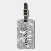 Elegant wit grijs marmer | Monogram Aangepast Bagagelabel (Voorkant verticaal)