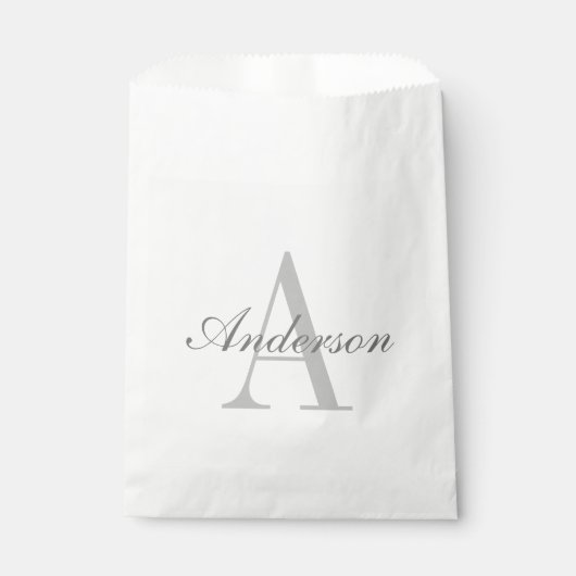 Elegant Wit & Grijs Monogram Bedankzakje (Voorkant)