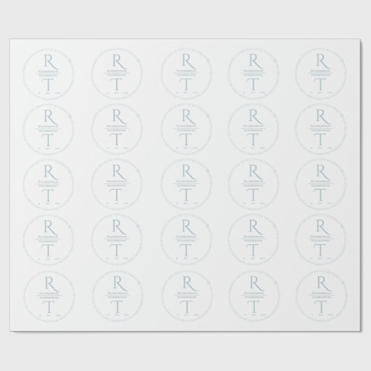 Elegant wit grijs monogram bruiloft inpakpapier (Vlak)