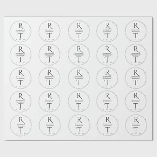 Elegant wit grijs monogram bruiloft inpakpapier (Vlak)