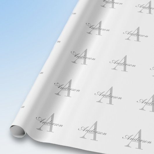 Elegant wit & grijs monogram cadeaupapier