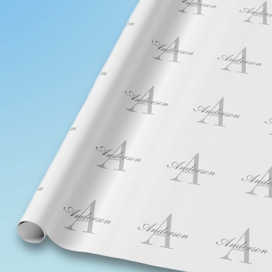 Elegant wit & grijs monogram cadeaupapier