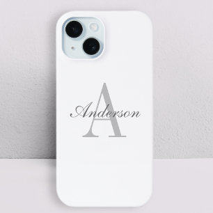 Elegant wit & grijs monogram iPhone 15 case