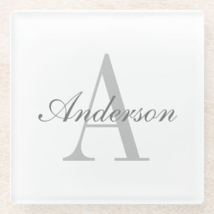 Elegant wit & grijs monogram glazen onderzetter