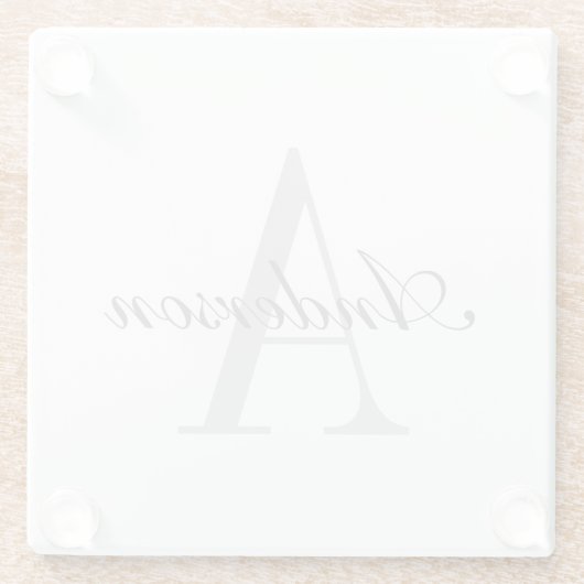 Elegant Wit & Grijs Monogram Glazen Onderzetter (Achterkant)
