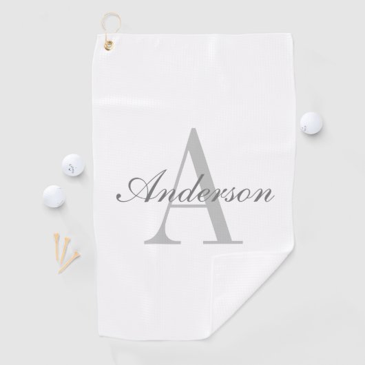Elegant wit & grijs monogram golfhanddoek (Insitu)