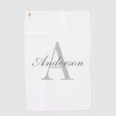 Elegant wit & grijs monogram golfhanddoek (Voorkant)