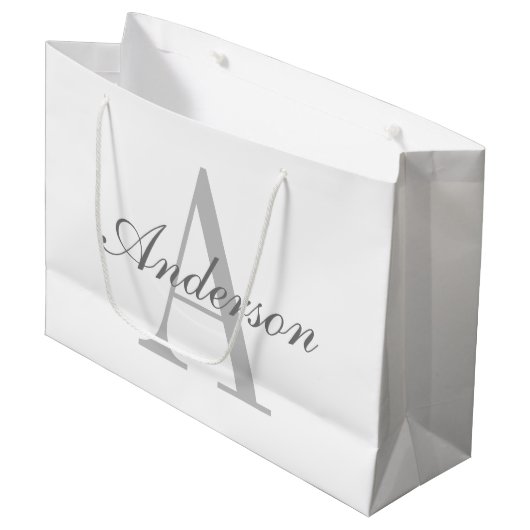Elegant wit & grijs monogram groot cadeauzakje (Voorkant Gekanteld)