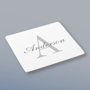Elegant wit & grijs monogram kartonnen onderzetters