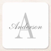 Elegant wit & grijs monogram kartonnen onderzetters (Voorkant)