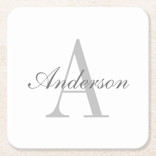 Elegant wit & grijs monogram kartonnen onderzetters (Voorkant)