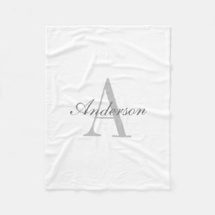 Elegant Wit & Grijs Monogram Klassieker Fleece Deken