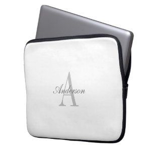 Elegant wit & grijs monogram laptop sleeve