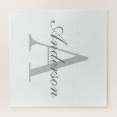 Elegant wit & grijs monogram legpuzzel (Horizontaal)