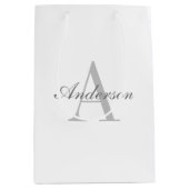 Elegant wit & grijs monogram medium cadeauzakje (Voorkant)