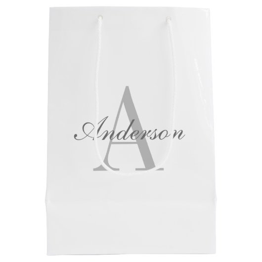 Elegant wit & grijs monogram medium cadeauzakje (Achterkant)