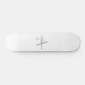 Elegant wit & grijs monogram persoonlijk skateboard (Horizontaal)