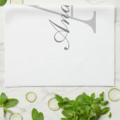 Elegant wit & grijs monogram theedoek (Gevouwen)