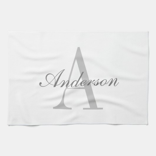 Elegant wit & grijs monogram theedoek (Horizontaal)