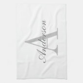 Elegant wit & grijs monogram theedoek (Verticaal)