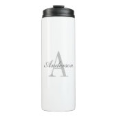Elegant wit & grijs monogram thermosbeker (Voorkant)