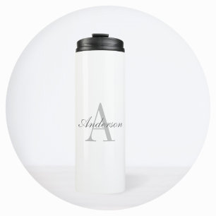 Elegant wit & grijs monogram thermosbeker