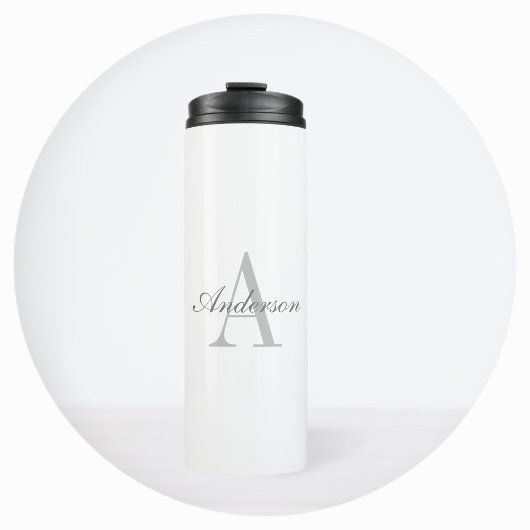 Elegant wit & grijs monogram thermosbeker