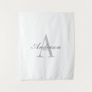 Elegant wit & grijs monogram wandkleed
