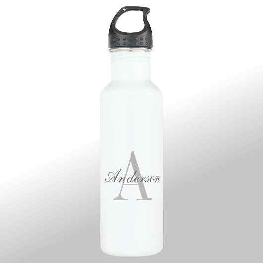 Elegant wit & grijs monogram waterfles
