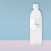 Elegant wit & grijs monogram waterfles etiket