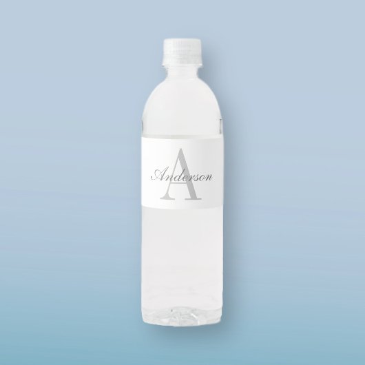 Elegant wit & grijs monogram waterfles etiket