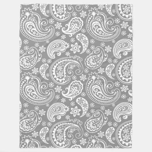 Elegant Wit & Grijs  Paisley Patroon Fleece Deken (Voorkant)