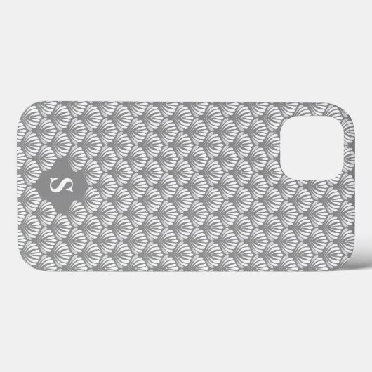 Elegant wit grijs retro bloemenpatroon monogram Case-Mate iPhone case (Achterkant (horizontaal))