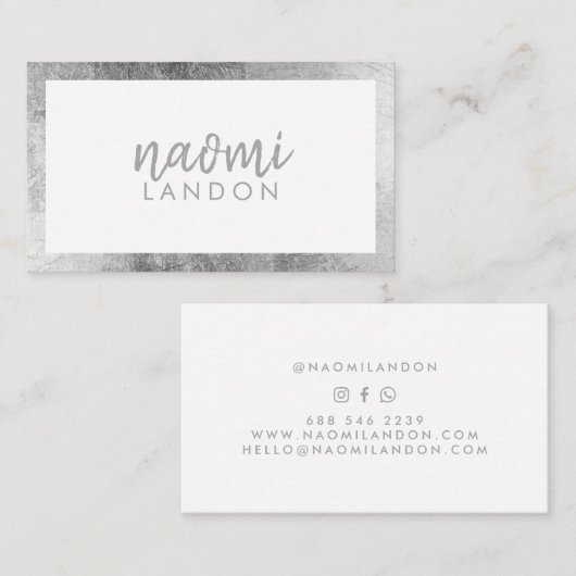 Elegant wit grijs zilver modern vierkant minimalis visitekaartje (Voorkant / Achterkant)