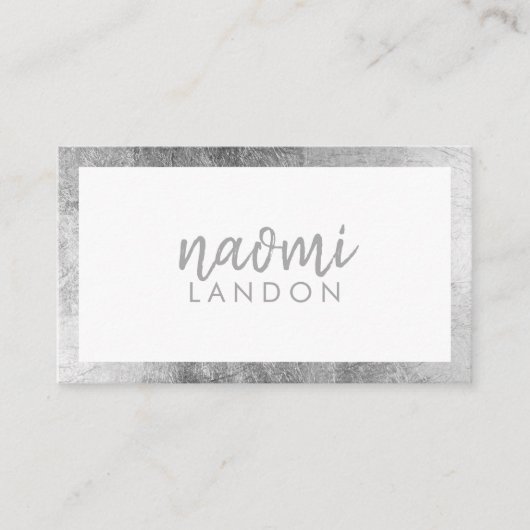 Elegant wit grijs zilver modern vierkant minimalis visitekaartje (Voorkant)