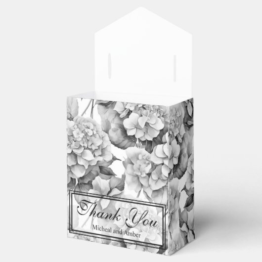 Elegant wit grijs zwart bloemenmotief waterverf bedankdoosjes (Geopend)