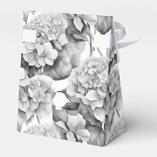 Elegant wit grijs zwart bloemenmotief waterverf bedankdoosjes (Achterkant)