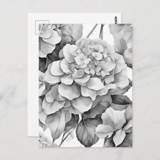 Elegant wit grijs zwart bloemenmotief waterverf briefkaart (Voorkant / Achterkant)