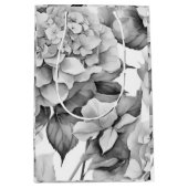 Elegant wit grijs zwart bloemenmotief waterverf medium cadeauzakje (Voorkant)