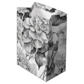 Elegant wit grijs zwart bloemenmotief waterverf medium cadeauzakje (Achterkant Gekanteld)