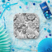 Elegant wit grijs zwart bloemenmotief waterverf papieren bordje (Feest)